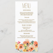 Menu Botanique orange jaune rose Mariage (Devant)