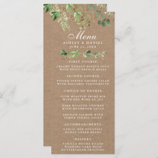 Menu Botanique Verdure Eucalyptus Mariage Kraft (Devant / Derrière)