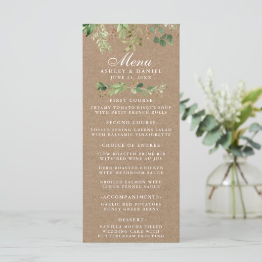 Menu Botanique Verdure Eucalyptus Mariage Kraft (Debout devant)