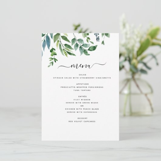 Menu Botanique Verdure Foliage Mariage d'aquarelle (Debout devant)