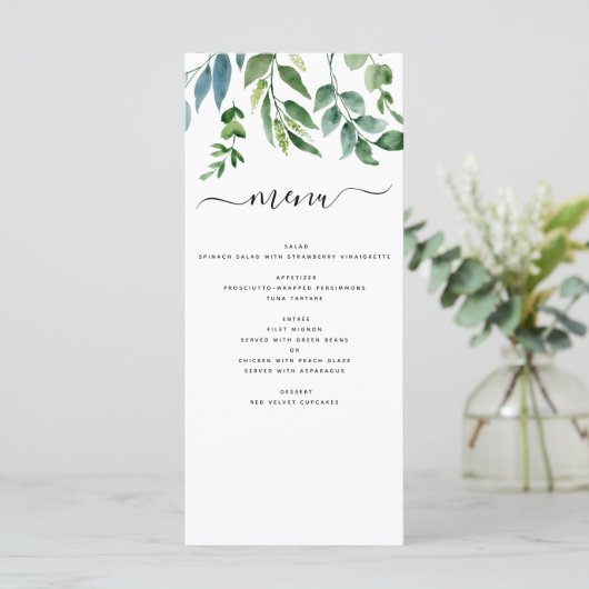 Menu Botanique Verdure Foliage Mariage d'aquarelle (Debout devant)