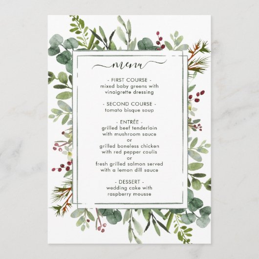 Menu Botanique Verdure Mariage de Noël (Devant)