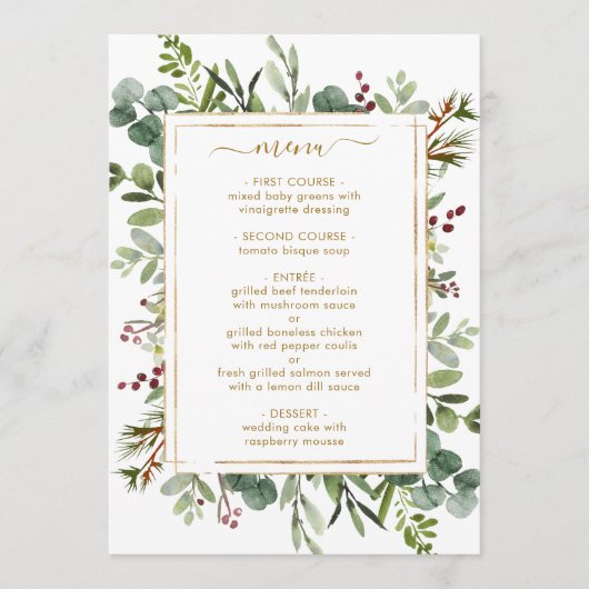 Menu Botanique Verdure Noël Vacances Mariage d'or (Devant)