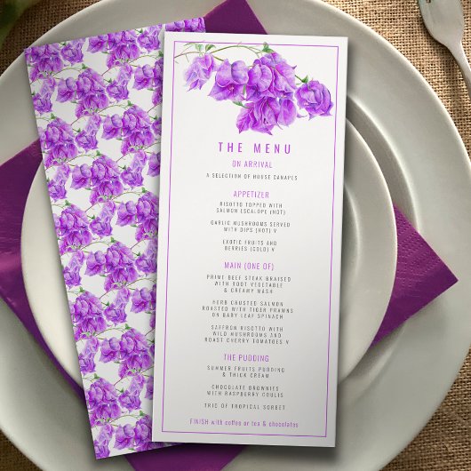 Menu Bougainvillea couleur violet mariage tropical