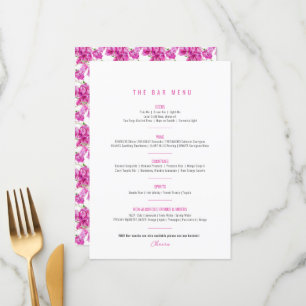 Menu Bougainvillea rose violet aquarelle bar mariage