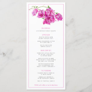 Menu Bougainvillea rose violet mariage d'aquarelle