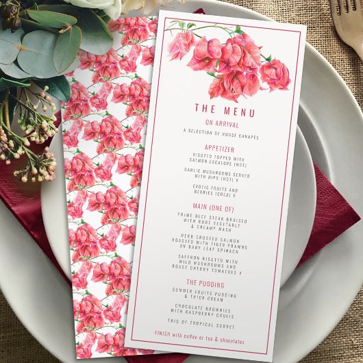 Menu Bougainvillea rouge rose mariage