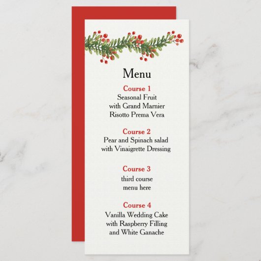 Menu Boughs rustiques de Holly Mariage de Noël d'hiver (Devant / Derrière)