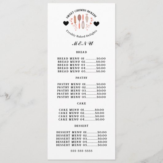 Menu Boulangerie Pâtisserie Chef Cuisine Ustensiles aff (Devant)