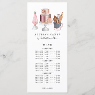 Menu boulangerie pâtisserie fabricant aquarelle ustensi