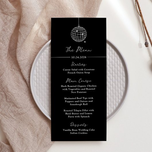 Menu Boule Disco Minimale | Mariage noir