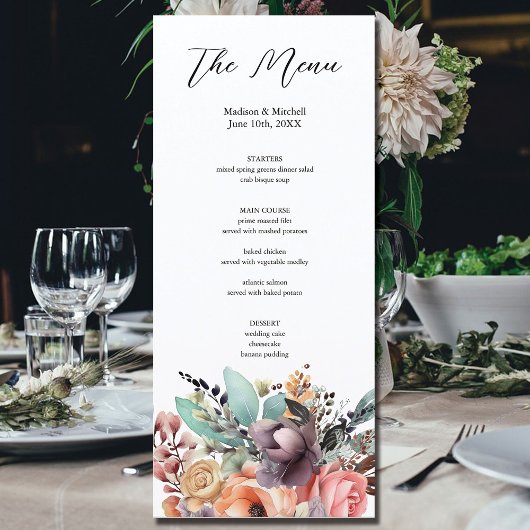 Menu Bouquet bohème Floral Aquarelle