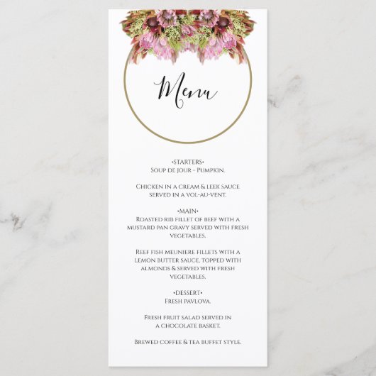 Menu Bouquet de fleurs sauvages rustique pour mariage (Devant)