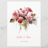 Menu Bouquet de rose aquarelle Réception de mariage (Dos)