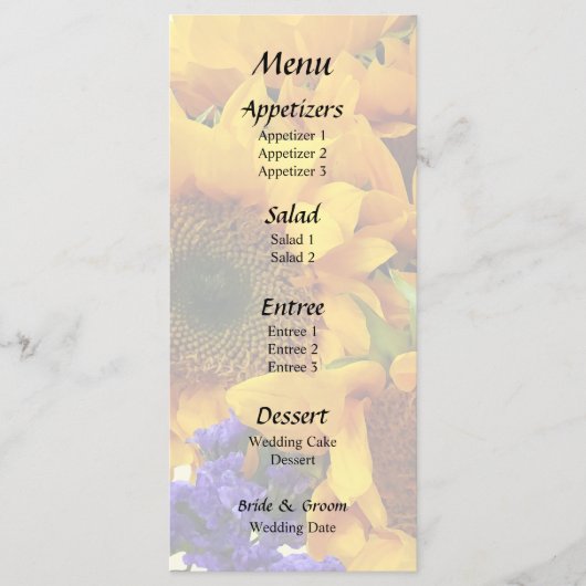 Menu Bouquet de tournesols et de statices violettes (Devant)