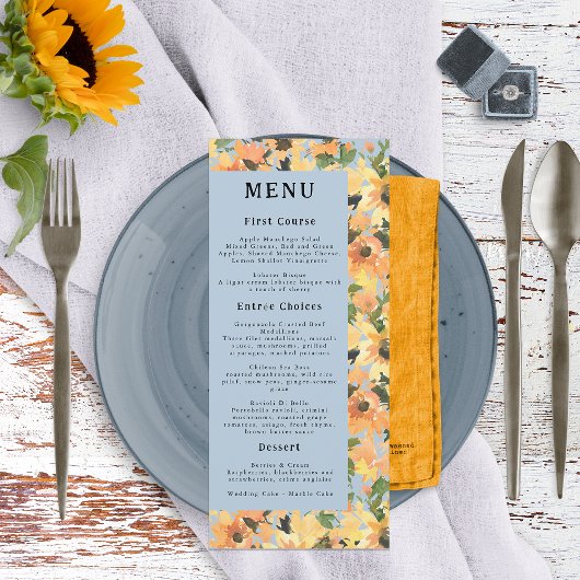 Menu Bouquet de tournesols rustique à l'aquarelle