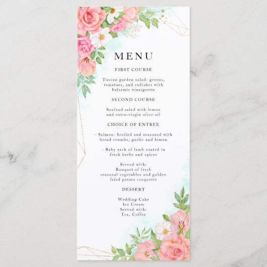 Menu Bouquet floral Aquarelle rose Mariage (Devant)