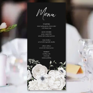 Menu Bouquet floral élégant noir et blanc moderne
