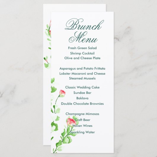 Menu Bouquet Rose Aquarelle (Devant / Derrière)