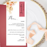 Menu Bourgogne, Brosse de Pêche Personnalisée avec le n<br><div class="desc">Pourquoi passer à l'endroit cartes et cartes de menu quand vous pouvez avoir un élégant menu tout-en-un élégant personnalisé avec chaque nom d'invité! Contemporain, simple et élégant design avec des détails floral d'aquarelle exquis dans un beau mélange de teintes pêche, orange, rousse, rose poussiéreuse, crème et champagne. Eléments calligraphiques écrits...</div>