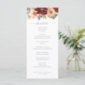 Menu Bourgogne en peach Floral Wedding (Staand voorkant)