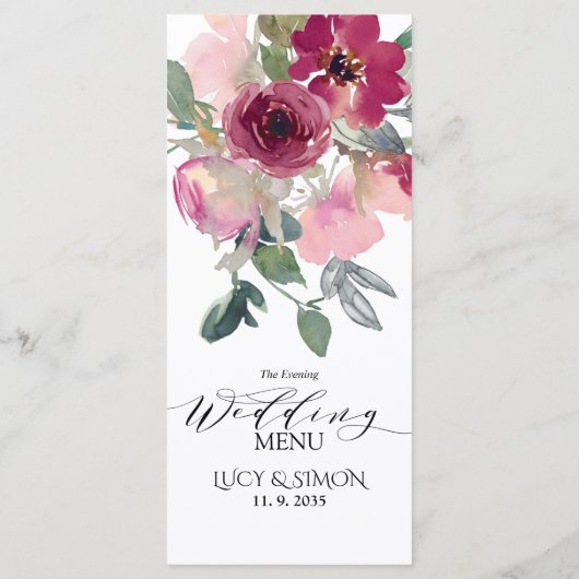 Menu Bourgogne & Floral Blush Mariage (Dos)