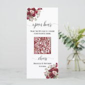 Menu Bourgogne Floral Moderne QR Code Mariage Open Bar (Debout devant)