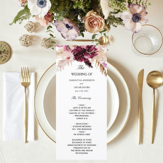 Menu Bourgogne Moderne Rose Floral