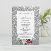 Menu Bourgogne rose floral argent parties scintillant M (Debout devant)