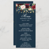 Menu Bourgogne rustique Bleu marine et Fleurs rouges & (Devant / Derrière)