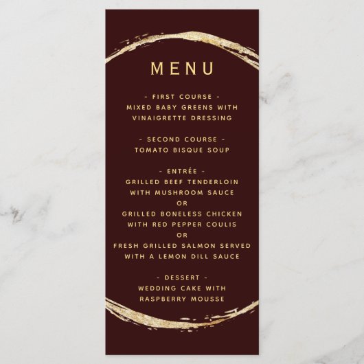 Menu Bourgogne Rustique Gold Circle Ampersand Mariage (Devant)