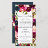 Menu Bourgondië, Blush+Navy Waterverf Bloemen Kaar (Voorkant / Achterkant)