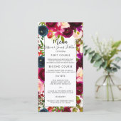 Menu Bourgondië, Blush+Navy Waterverf Bloemen Kaar (Staand voorkant)