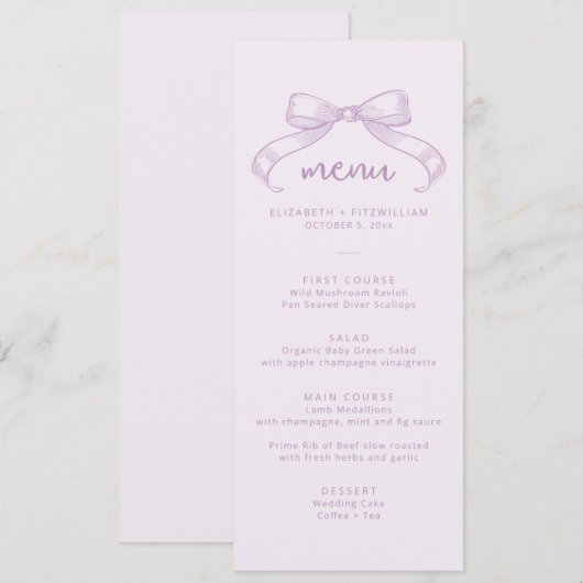Menu Bow à croquis romantique | Mariage Arrière - plan  (Devant / Derrière)
