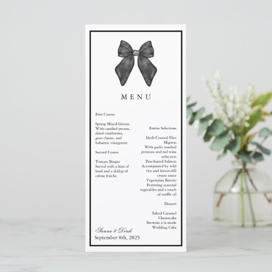 Menu Bow classique noir et blanc Mariage (Debout devant)