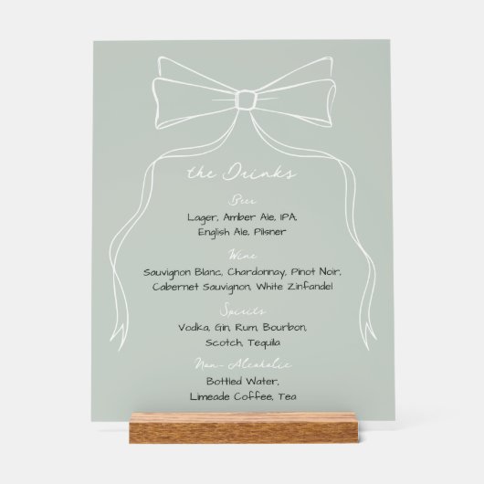Menu Bow Sage Green Mariage Bar Drink (Recto)