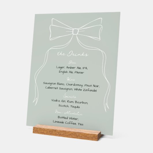 Menu Bow Sage Green Mariage Bar Drink (Angle)