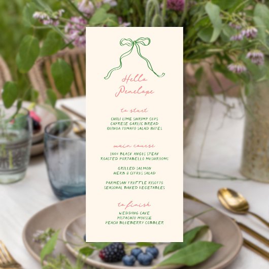 Menu Bow Whimsical Personnalisable manuscrit