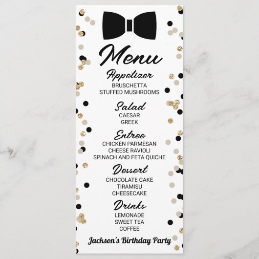 Menu Bowtie Black and Gold Parties scintillant Annivers (Devant)