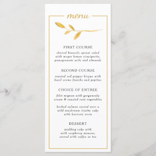 Menu Branche élégante or. Mariage moderne chic