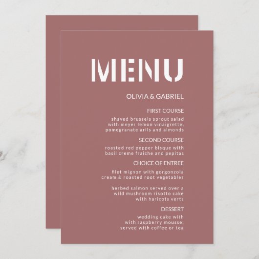 Menu Brandy rose pâle moderne rose simple Mariage (Devant / Derrière)