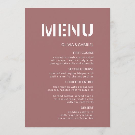 Menu Brandy rose pâle moderne rose simple Mariage (Devant)