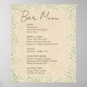 Menu Breath Floral Wedding Bar voor Elegant Baby Poster
