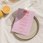 Menu Bright Coloré Retro Bold Funky Mariage moderne<br><div class="desc">Un menu de dîner mariage moderne et coloré rétro et moderne. Ce qui présente le design modèle chic de boho vintage rose pâle arrière - plan rose pâle et de la typographie orange vif. Et arrière - plan orange vif. Parfait et assorti à toute la suite.</div>