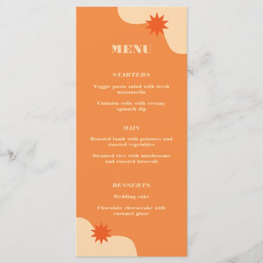 Menu Bright Orange Retro Mariage d'été (Devant)
