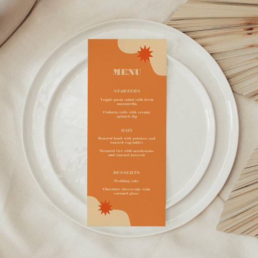 Menu Bright Orange Retro Mariage d'été