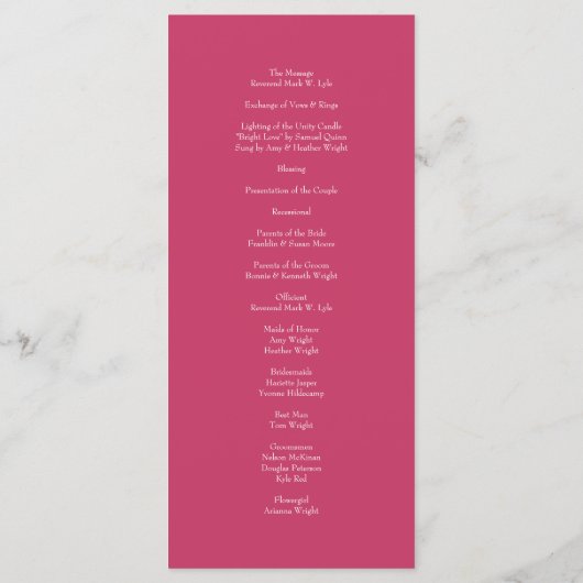 Menu Bright Pink Rose Wedding Programs (Dos)
