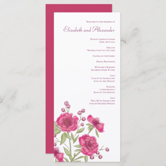 Menu Bright Pink Rose Wedding Programs (Devant / Derrière)
