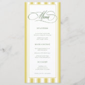 Menu Bright Yellow Green Zesty Stripes Classic Wedding (Devant)