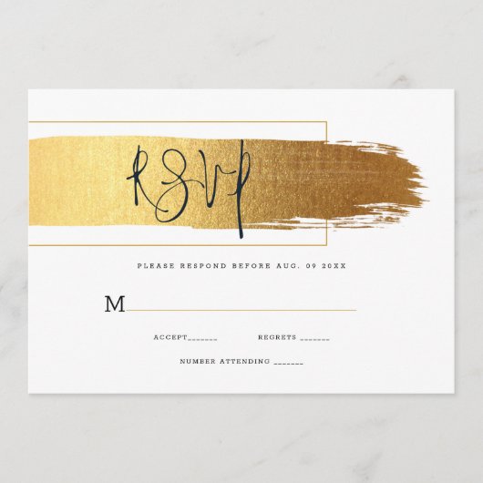 Menu Brosse d'or et typographie noire RSVP (Devant)